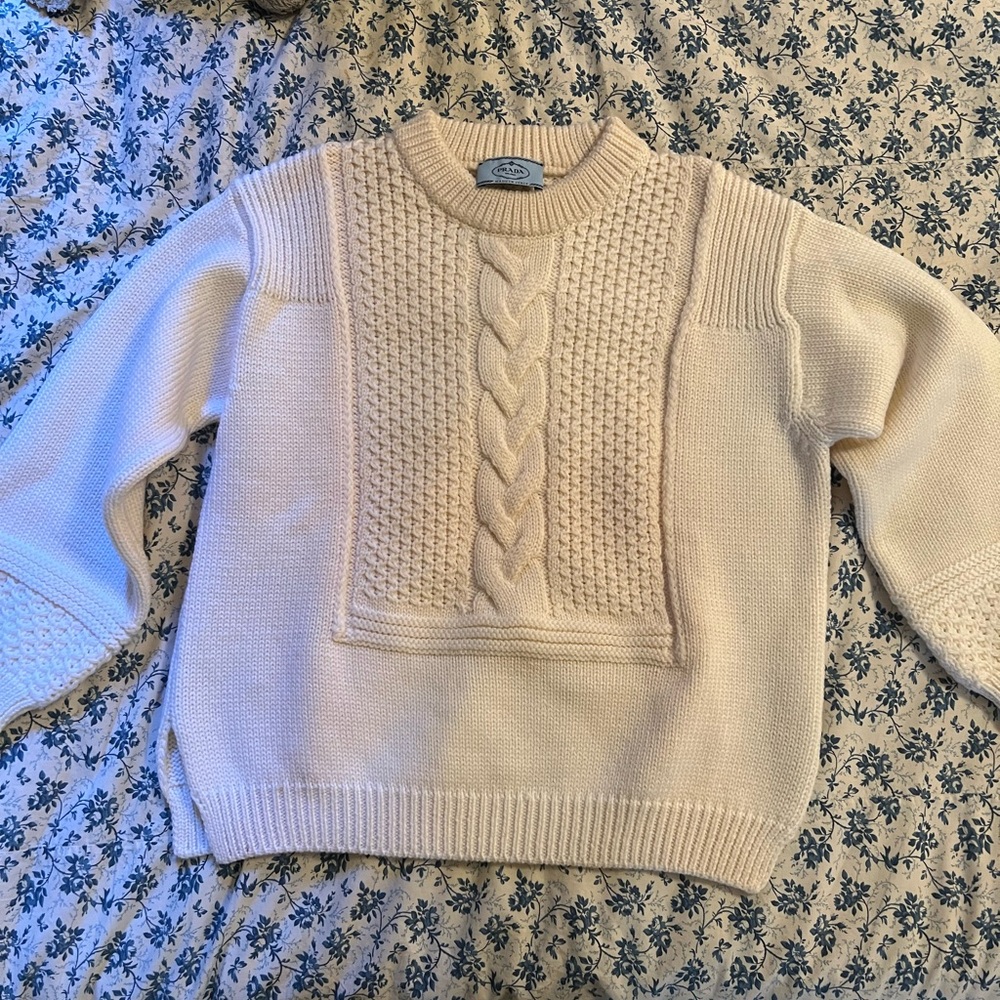 White Prada 100% wool cable knit sweater